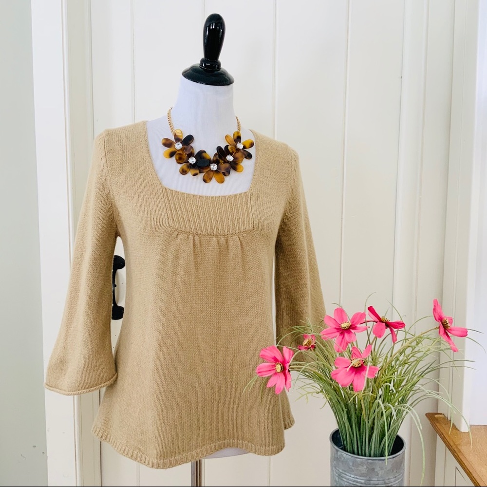 LOFT Camel Tan Cashmere Wool Square Neck Sweater